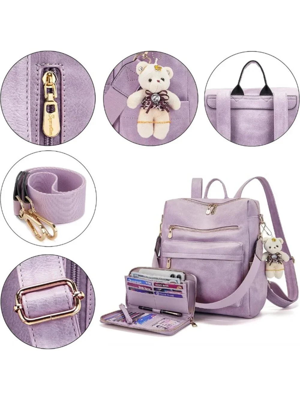 Stylish Women's Backpack Purse Set | Soft PU Leather, Large Capacity, Many